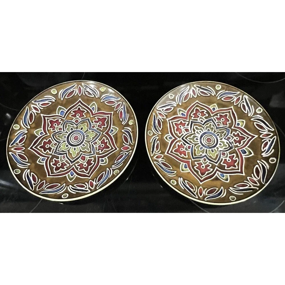 Set of 2 Pier 1 Global Medallion Salad Plates 8.5